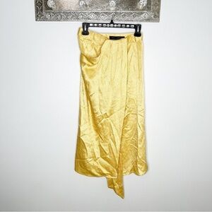 Sally LaPointe Yellow Satin Faux Wrap Midi Skirt Size 26